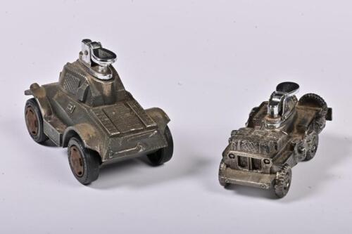 TANK BRIGUET: Bel ancien Briquet by Kiewa, Tank SALADIN MK II, missing the shooting rod and a Jeep briquet collection, no box