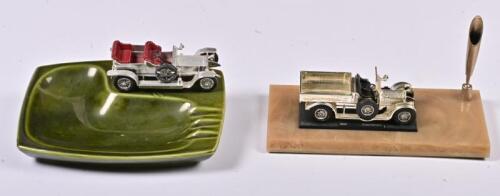 ROLLS ROYCE/CROSSLEY: Two 1:43 scale 1918 Crossley Evans Bros Coal and Coke mounted in a acrylic pen supports and Rolls Royce 1908 in a tray ash , no box