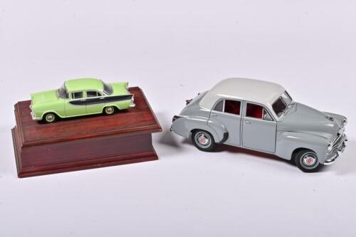 HOLDEN: Two Holden, Holden FJ Special Sedan by Trax scale 1:18 and Holden mounted in a wooden card deck box, no box