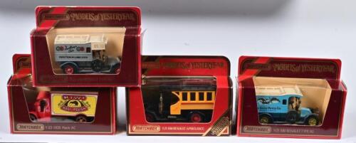 COMMERCIAL VEHICLES: Four 1:38 scale Matchbox COMMERCIAL vehicles as Renault AG 1910/Renault Kranken-Wagen 1910/Mack AC 1930, models of yesteryear, in fitted box
