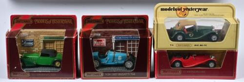 CLASSIC CARS MATCHBOX: Four 1:43 scale Matchbox Classic cars as Jaguar SS-100 1936/MG-TC 1945/Bugatti T44 1927/Hispano Suiza 1938, in fitted box