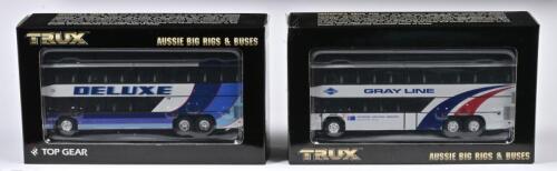 COMMERCIAL BUS: Two 1:76 scale Trux COMMERCIAL Bus Denning Decker Coach 1988, TX09C/TX09, in fitted box