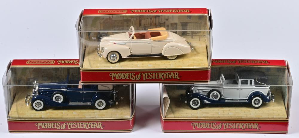 CADILLAC/LINCOLN: Three 1:43 scale Matchbox Classic cars as 