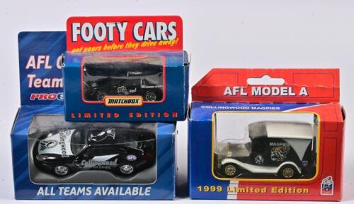AFL FOOTY CAR: Three limited edition 1:43 scale AFL Footy car's Matchbox Collingwood Magpies, in window fitted box