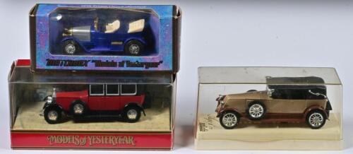 CLASSIC CARS: Three 1:43 scale Classic Cars as 1914 Prince Henry Vauxhall by Matchbox/1920 Renault 40 CV by Solido/1925 Rolls Royce Phantom I by Matchbox , in fitted box
