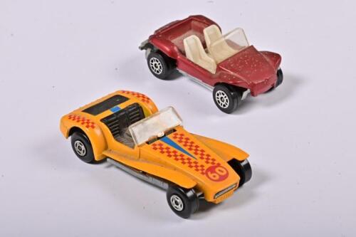 LOTUS/BEACH BUGGY: Two 1:43 scale Lotus Super Seven by Matchbox, #60/ GP Beach Buggy by Corgi Juniors Whizzwheels, no box