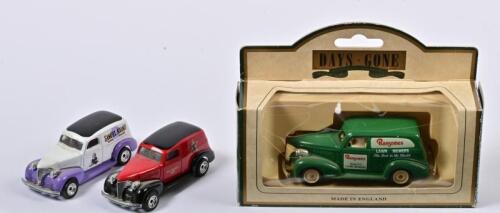 CHEVROLET: Three 1:43 scale Matchbox/Days Gone Chevrolet 1939 Sedan Delivery Van, one of them in fitted box