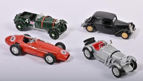 RACE CARS: Four 1:43 scale Race Cars as Maserati 250F by Matchbox/1927 Mercedes Benz SSK by RIO/1938 Citroen Berline, slight damaged, no box