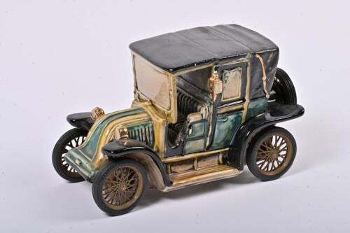 DRINK DECANTER: A Renault A.G 1910 Vintage hand painted, drink decanter by RIPROD VIETATA C.C. ART 2598, made in Italy in 1971, size approx 9 x 5.5in, the cork is located if you remove the spare tyre at the rear of the car, no box