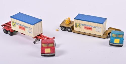 SCAMMELL TRACTOR: Two 1:43 scale Matchbox Superkings Scammell Tractor with low loader articulated NoK 23 and Scammell Tractor with articulated Trailer and cargo, Has Paint Chips/Wear, no box