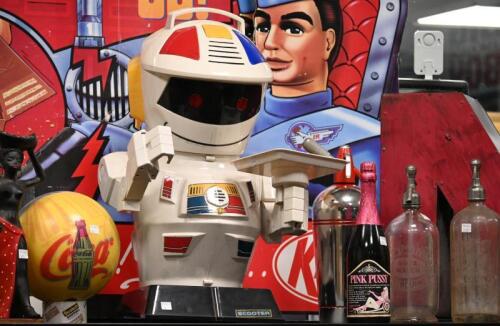 ROBOT: A large 1980s "Scooter 2000" robot with remote control, 77cm high
