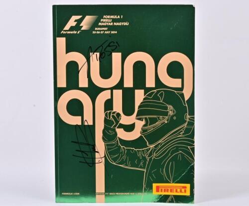 FORMULA 1: A 2014 Hungary Formula One GP programme signed by drivers, managers and test drivers including Lewis Hamilton, Christian Horner, Ron Dennis,Toto Wolff and 37 more