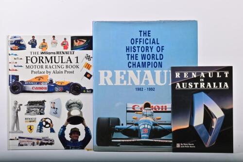 RENAULT: Three Renault related publications. 'THE OFFICIAL HISTORY OF THE WORLD CHAMPION RENAULT 1902 - 1992' hardcover book