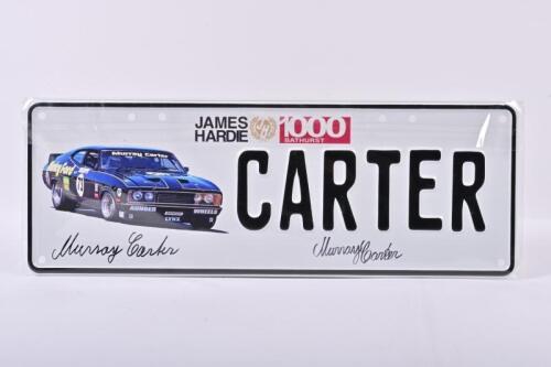CARTER: A JAMES HARDIE 1000 'CARTER' number plate. Murray Carter Number Plate, hand signed in black marker