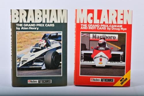 BRABHAM/McLAREN: Two hardcover books detailing Brabham and McLaren racing cars. First Edition 'BRABHAM - THE GRAND PRIX CARS' by Alan Henry