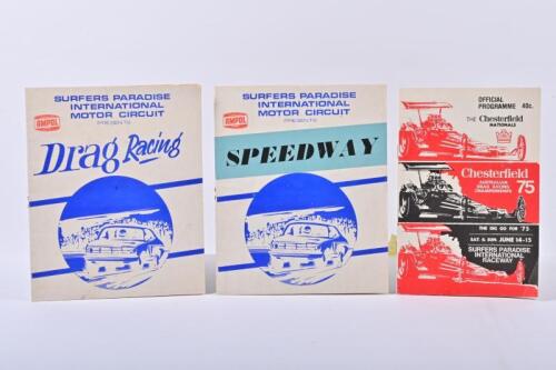 SURFERS PARADISE: Three 1970's Surfers Paradise Official Programmes. 1971 'Drag Racing', 1971 'SPEEDWAY' & 1975 'Chesterfield Australian Drag Racing Championships' Official Programmes
