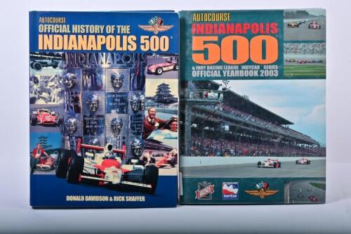 INDIANAPOLIS 500: Two Official AUTOCOURSE hardcover books detailing the Indianapolis 500. 'OFFICIAL HISTORY OF THE INDIANAPOLIS 500' by Donald Davidson & Rick Shaffer