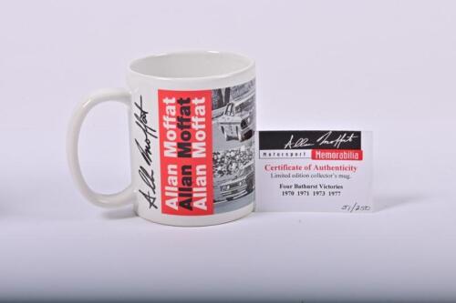 MOFFAT: A Allan Moffat signed mug with depictions of Allan Moffat Bathurst victories. Limited Edition 51/250