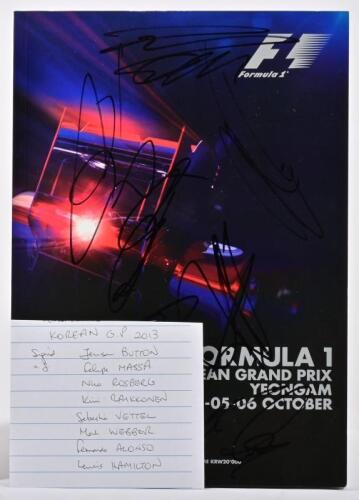 FORMULA 1:&nbsp; A autographed race programme from the 2013 Korean&nbsp;GP, signed by Felipe Massa, Mark Webber, Nico Rosberg and 5 others.