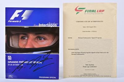 FORMULA 1: A 1995 Formula one Interlagos Brazil GP race programme autographed on the front cover by Michael Schumacher, including COA from Final Lap Collection.