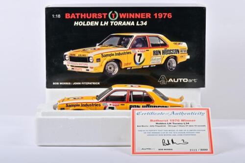 HOLDEN: A 1:18 scale Autoart HOLDEN LH TORANA L34 as raced to victory by Bob Morris/John Fitzpatrick at 1976 Bathurst. L.E 1811/5000. CoA signed by Bob Morris