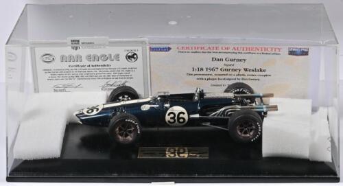 GURNEY: A 1:18 scale AAR Eagle 1967 Gurney Weslake V-12. Dan Gurney signature. CoA