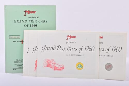 GRAND PRIX CARS: A high quality reproduction of 'The Motor - portfolio of GRAND PRIX CARS OF 1960'. Folio containing four, six-page sets of 'THE COOPER CLIMAX', 'THE LOTUS-CLIMAX', 'THE B.R.M.', 'THE FERRARI'