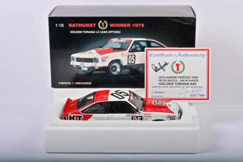 HOLDEN: A 1:18 scale Autoart HOLDEN TORANA LX (A9X OPTION) as raced by Peter Brock and Jim Richards to victory in Bathurst 1978. Numbered 4473/7800. CoA signed by Peter Brock and Jim Richards