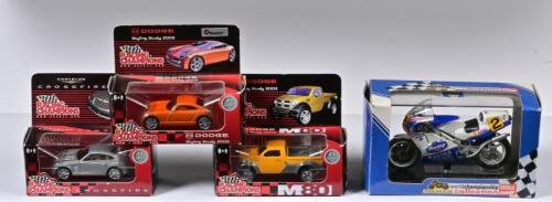 AMERICAN/GARDNER: Three American cars by RACING CHAMPIONS. Chrysler Crossfire & Concept vehicles. Wayne Gardner HRC 500cc Motorcycle