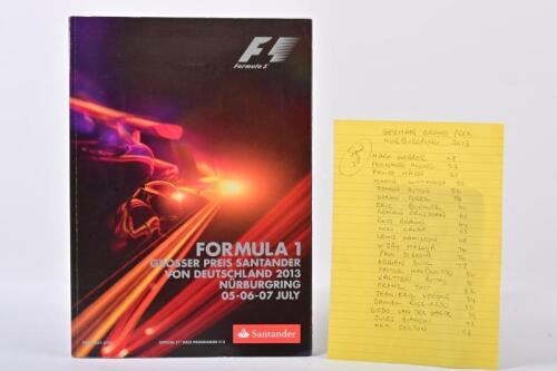 FORMULA 1: A formula 1 race programme from the 2013 German Nurburgring GP autographed by Sergio Perez, Jules Bianchi, and 20 others