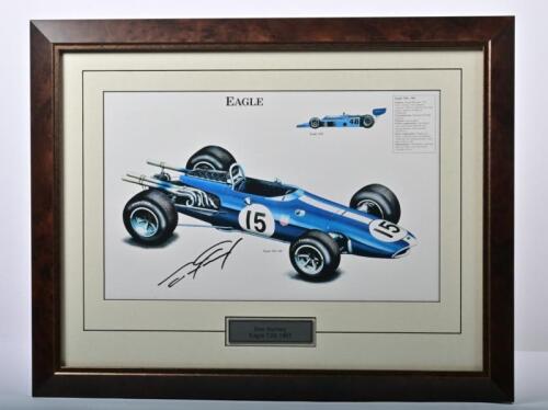 GURNEY: A superb framed colour illustration of a 1967 Eagle T2G. Dan Gurney signature