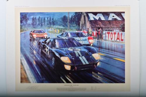 FORD: A Limited Edition print by Nicholas Watts titled "FORMATION FINISH - LE MANS 1966" featuring the victorious Ford GT40 Mk II of Chris Amon and Bruce McLaren. Signed by Chris Amon and artist. Numbered 400/500