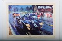 FORD: A Limited Edition print by Nicholas Watts titled "FORMATION FINISH - LE MANS 1966" featuring the victorious Ford GT40 Mk II of Chris Amon and Bruce McLaren. Signed by Chris Amon and artist. Numbered 400/500