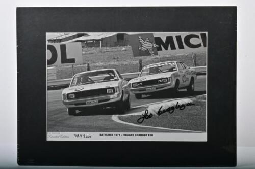 GEOGHEGAN: A Phase Three Posters Limited Edition black and white picture - 'BATHURST 1971 - VALIANT CHARGER E38'. Signed in black marker by Leo Geoghegan. Numbered 781/3000