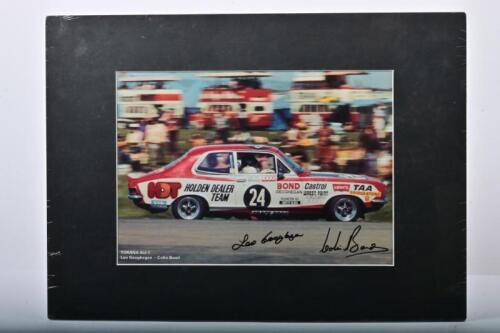 HOLDEN: A colour photograph of the Holden Dealer Team TORANA XU-1 as raced by Leo Geoghegan/Colin Bond. Leo Geoghegan & Colin Bond signatures