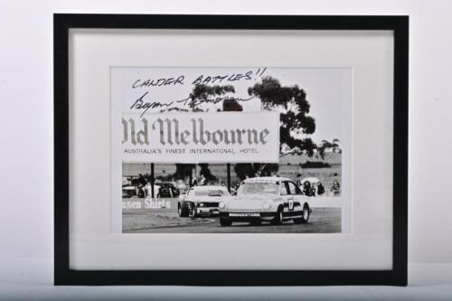 THOMSON: A black and white picture of Brian Thomson racing his Chev powered Volkswagen Type 3 at Calder Park. Picture signed by Bryan Thomson