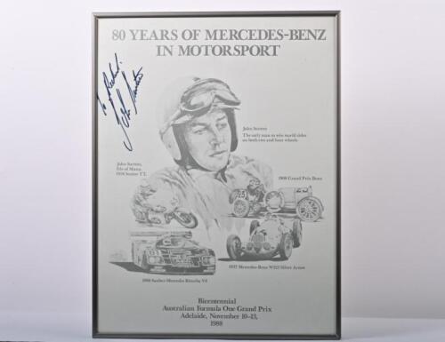 MERCEDES-BENZ/SURTEES: A STONIE '88, '80 YEARS OF MERCEDES-BENZ IN MOTORSPORT' poster. Poster signed by John Surtees