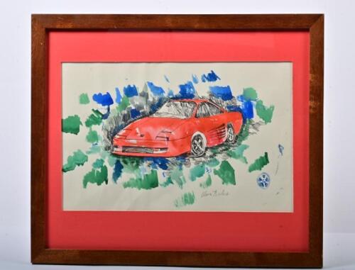 FERRARI: A Clive Barker (1940 - ) ink and watercolour picture - "Ferrari Testarossa"