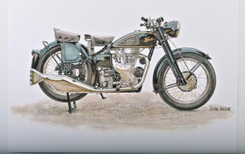 VELOCETTE: A high quality print after the original artwork featuring a black Velocette Single