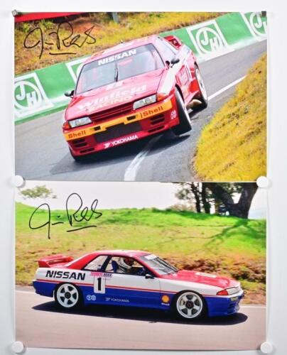 RICHARDS: Two colour pictures depicting Bathurst winning Nissan GTR's from 1991 and 1992 as raced by joint race winner of each event, Jim Richards. Both pictures signed by Jim Richards