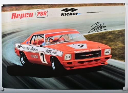 JANE: A Martin de Lang print depicting Bob Jane racing a HQ Holden Kingswood Monaro GTS. Print signed by Bob Jane