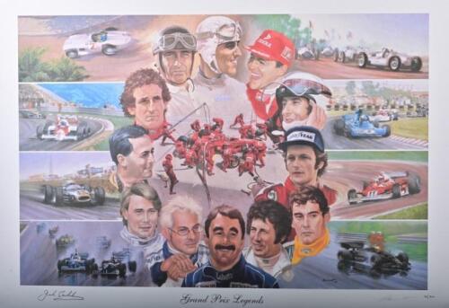 BRABHAM: A 'Grand Prix Legends' (2003) print by Roy Honisett. Print signed by Jack Brabham. L.E 34/300