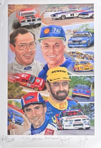FORD: A print by Ron Honisett - 'Ford Legends. L.E 223/300. CoA. Multi signed