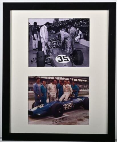 BRABHAM/REVSON: Two photographs hand signed by Sir Jack Brabham depicting the Repco Brabham BT25 at Indy in circa 68-69, featuring teammates&nbsp;Jack Brabham and Peter Revson