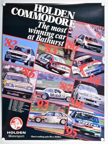 HOLDEN: A HOLDEN Motorsport large format poster - 'HOLDEN COMMODORE - The most winning car at Bathurst' - picture collage of winning Holden racing cars from 1980 to 1995