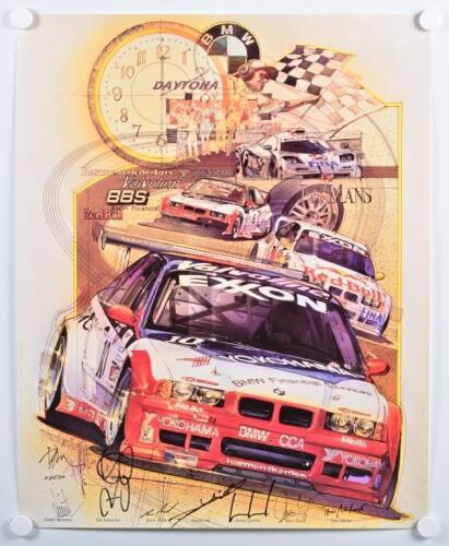 B.M.W: A Limited Edition B.M.W racing poster, mostly concerned with Grand-Am and ALMS competition cars. Multiple B.M.W drivers signatures including Dieter Quester, Boris Said, Marc Duez.Numbered 293/300