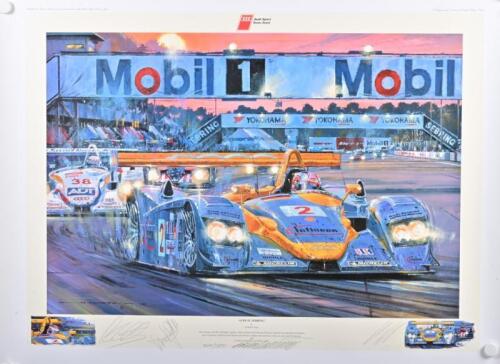 SEBRING: A Limited Edition print by Nicholas Watts titled 'AUDI AT SEBRING'. Print signed by Rinaldo Capello, Johnny Herbert, Christian Pescatori. L.E 367/500
