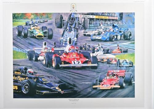 WATKINS GLEN: A Limited Edition print by Nicholas Watts titled '50 Years of Watkins Glen - The Grand Prix Years' featuring a collage of Grand Prix cars from various eras. Limited Edition of 500