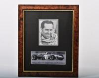 BRABHAM: A set of black and white pictures of Sir Jack Brabham and a Repco-Brabham BT23A-1. Portrait picture signed by Sir Jack Brabham