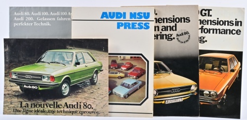 AUDI: A group of Audi sales brochures and AUDI NSU Press Information Kit. 1970's
